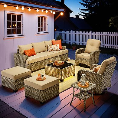 Ovios 9-Pc Outdoor Rattan Sectional Sofa Set Collection, Swivel Chairs Set for Patio Relaxation