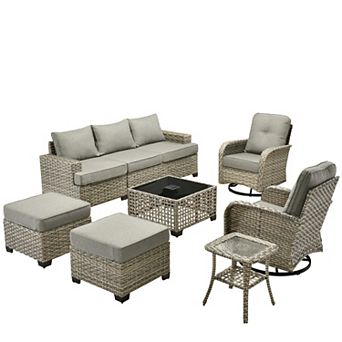 Ovios 9 pc Outdoor Rattan Sectional Sofa Set Collection, Swivel Chairs Set for Patio Relaxation