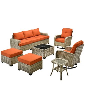 Ovios 9 pc Outdoor Rattan Sectional Sofa Set Collection, Swivel Chairs Set for Patio Relaxation