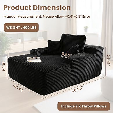 Ovios 67" Oversized Chaise Lounge Indoor w/ Throw Pillows, No Assembly Required