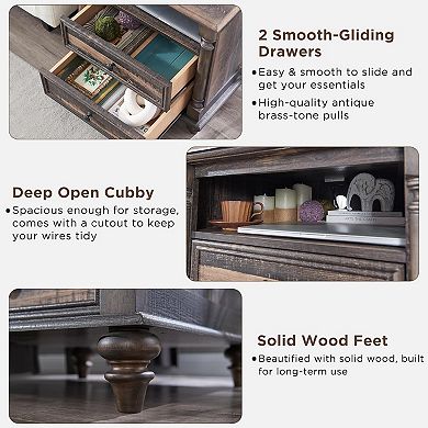 2PCS 24" Farmhouse Nightstand with Charging Station, 2-Drawer, Open Shelf, End Table for Living Room