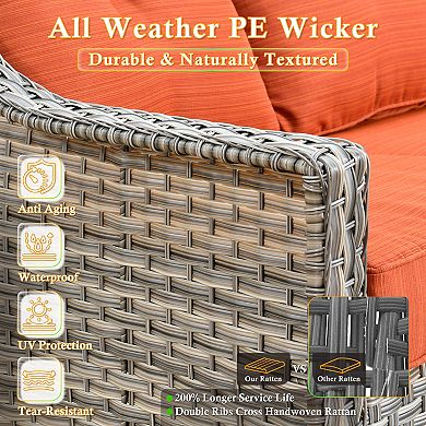 Ovios 5-Pc Outdoor Sectional Sofa Set w/ 3-in-1 Ottomans, Thick Cushions, All-Weather PE Wicker