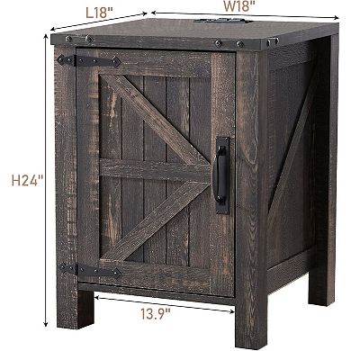 2PCS 18" Farmhouse Nightstand with Charging Station, 2-Drawer, Open Shelf, End Table for Living Room