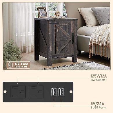 2PCS 18" Farmhouse Nightstand with Charging Station, 2-Drawer, Open Shelf, End Table for Living Room