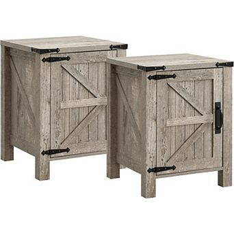 2 pc 18" Farmhouse Nightstand with Charging Station, 2-Drawer, Open Shelf, End Table for Living Room