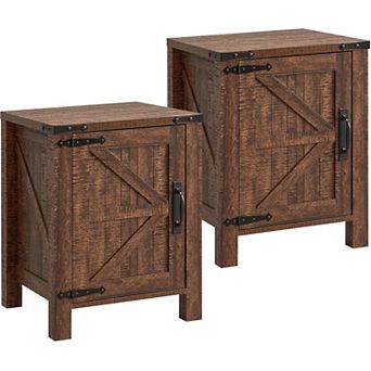 2 pc 18" Farmhouse Nightstand with Charging Station, 2-Drawer, Open Shelf, End Table for Living Room