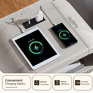 2PCS Modern Nightstand with Charging Station, 2-Drawer, Open Shelf, Wood Bedside Tables for Bedroom