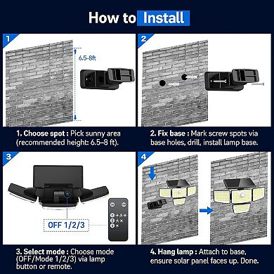 Solar Outdoor Lights Wide Angle Flood Wall, 4 Heads Motion Sensor Lights for Yard