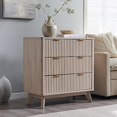 2PCS Modern Fluted Nightstand with 3 Drawers, 32" Tall Wood Bedside Table for Bedroom, Living Room