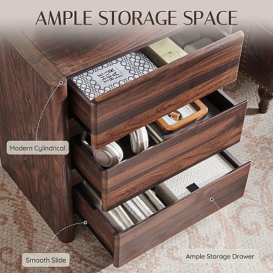 2PCS Modern 3-Drawer Nightstand with Charging Station, Rounded Bedside Table for Bedroom Living Room