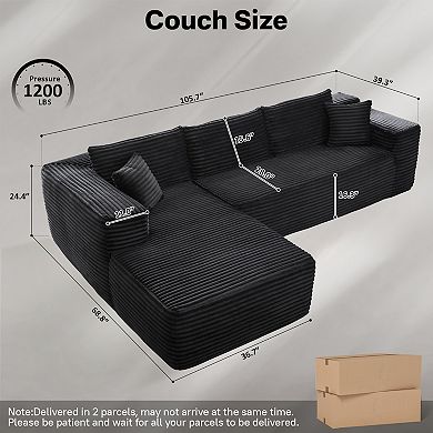 Ovios 104" Cloud Sectional Couch with L-Shape Chaise, Plush Fabric