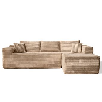 Ovios 104" L-Shape No Assembly Required Modular Sectional Sofa Set w/ Chaise Lounge, Plush Fabric