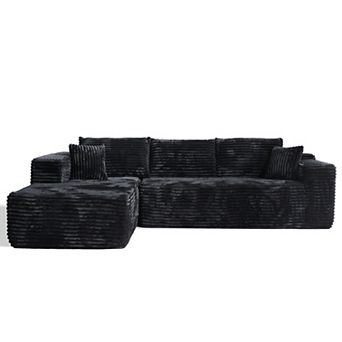 Ovios 104" L-Shape No Assembly Required Modular Sectional Sofa Set w/ Chaise Lounge, Plush Fabric