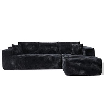 Ovios 104" L-Shape No Assembly Required Modular Sectional Sofa Set w/ Chaise Lounge, Plush Fabric