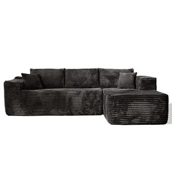 Ovios 104" L-Shape No Assembly Required Modular Sectional Sofa Set w/ Chaise Lounge, Plush Fabric