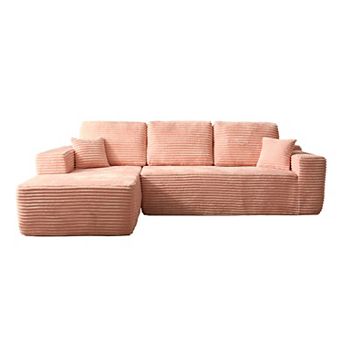 Ovios 104" L-Shape No Assembly Required Modular Sectional Sofa Set w/ Chaise Lounge, Plush Fabric