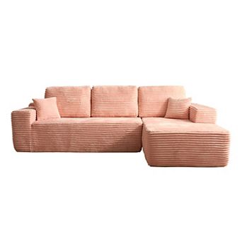 Ovios 104" L-Shape No Assembly Required Modular Sectional Sofa Set w/ Chaise Lounge, Plush Fabric