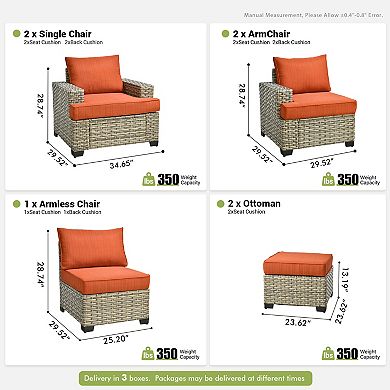 Ovios 7-Piece Modular Patio Sectional Sofa Set w/ 2 Versatile Ottomans, Ergonomic Design, PE Wicker