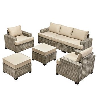 Ovios 7 pc Modular Patio Sectional Sofa Set w/ 2 Versatile Ottomans, Ergonomic Design, PE Wicker