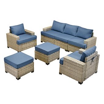 Ovios 7 pc Modular Patio Sectional Sofa Set w/ 2 Versatile Ottomans, Ergonomic Design, PE Wicker