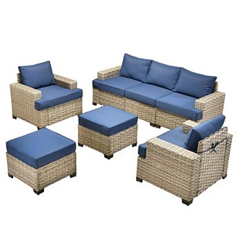 Ovios 7 pc Modular Patio Sectional Sofa Set w/ 2 Versatile Ottomans, Ergonomic Design, PE Wicker