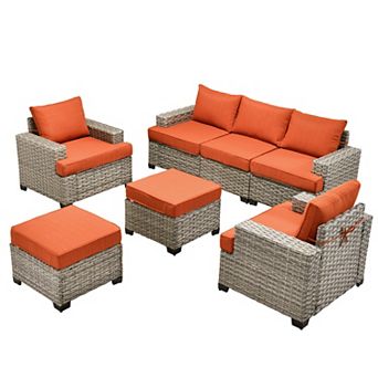Ovios 7 pc Modular Patio Sectional Sofa Set w/ 2 Versatile Ottomans, Ergonomic Design, PE Wicker