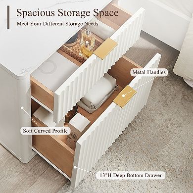 2PCS Modern 2 Drawers Nightstand with Charging Station, Fluted Bedside Table for Bedroom Living Room