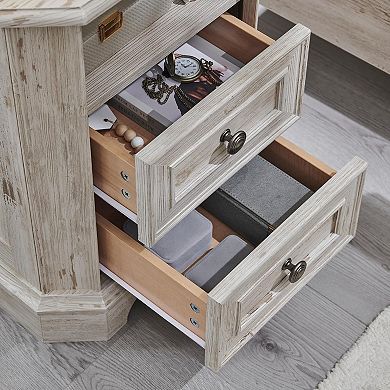 2PCS Farmhouse 2-Drawer Nightstand with Charging Station, 18" Wood End Table w/ Storage for Bedroom