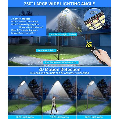 Solar Street Light IP67 Waterproof, LED Flood Security Lights Motion Sensor for Yard, 2 Pack