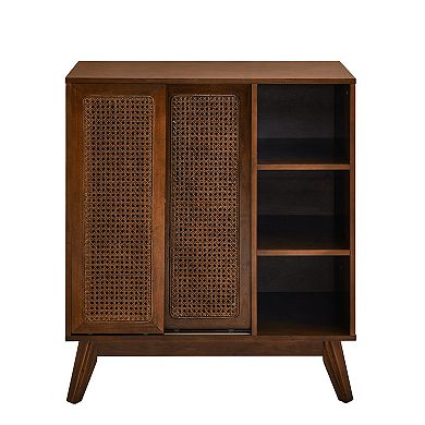 Mid Century Modern Rattan Sideboard Cabinet with Adjustable Shelf for Living Room, Kitchen, Brown