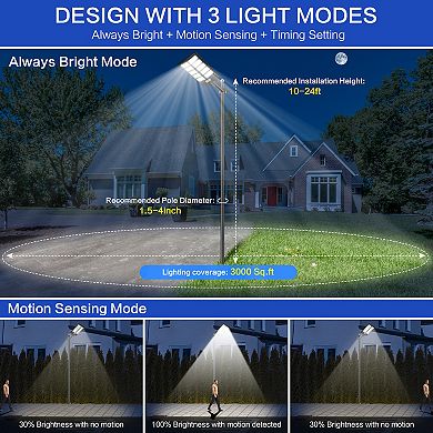 Solar Street Light Dusk to Dawn, LED Flood Lights Outdoor with Motion Sensor for Yard