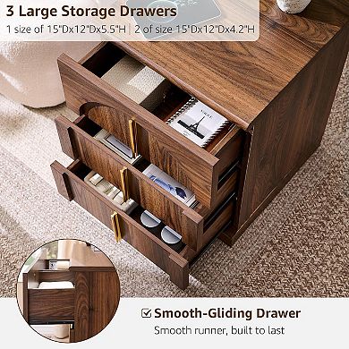 18" Nightstand with Charging Station, Side Table w/3 Storage Drawers, Bedside End Table