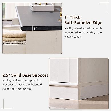 18" Nightstand with Charging Station, Side Table w/3 Storage Drawers, Bedside End Table