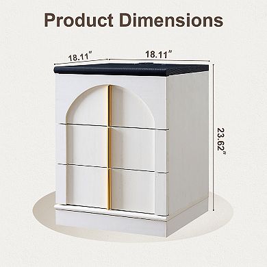 18" Nightstand with Charging Station, Side Table w/3 Storage Drawers, Bedside End Table