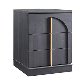 18" Nightstand with Charging Station, Side Table w/3 Storage Drawers, Bedside End Table