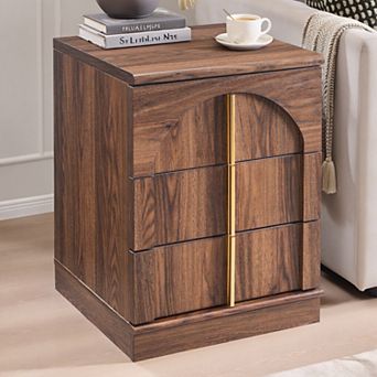 18" Nightstand with Charging Station, Side Table w/3 Storage Drawers, Bedside End Table