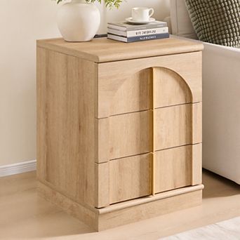18" Nightstand with Charging Station, Side Table w/3 Storage Drawers, Bedside End Table