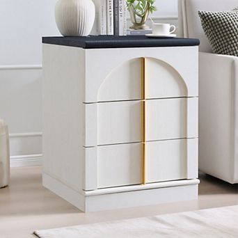 18" Nightstand with Charging Station, Side Table w/3 Storage Drawers, Bedside End Table