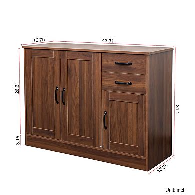 Modern Buffet Sideboard with 2 Doors and 2 Drawers for Dining Room, Living Room, Brown