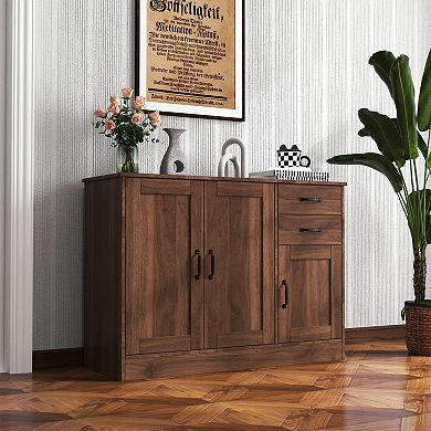 Modern Buffet Sideboard with 2 Doors and 2 Drawers for Dining Room, Living Room, Brown