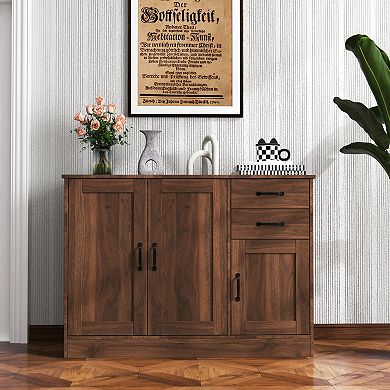 Modern Buffet Sideboard with 2 Doors and 2 Drawers for Dining Room, Living Room, Brown