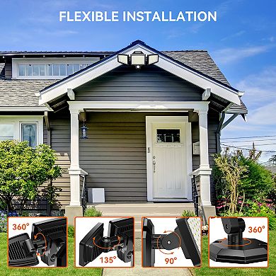 LED Security Lights Motion Sensor,3-Head Motion Detected Flood Light Dusk to Dawn for Yard,1 Pack
