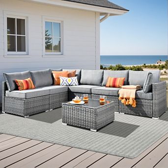 Ovios 7 pc Outdoor Modular Sectional Sofa Set, Patio Seating Conversation Sets for Balcony