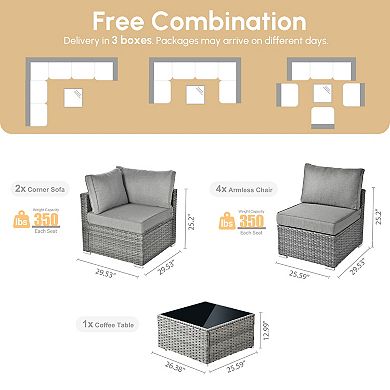 Ovios 7 PCS Outdoor Modular Sectional Sofa Set, Patio Seating Conversation Sets for Balcony