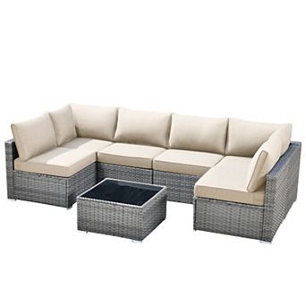 Ovios 7 pc Outdoor Modular Sectional Sofa Set, Patio Seating Conversation Sets for Deck Yard