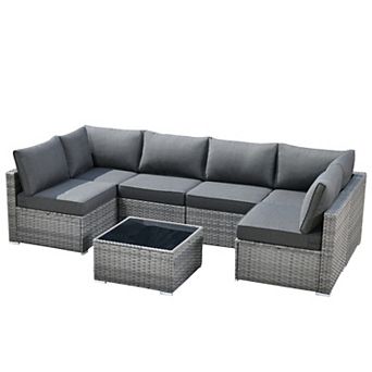 Ovios 7 pc Outdoor Modular Sectional Sofa Set, Patio Seating Conversation Sets for Deck Yard