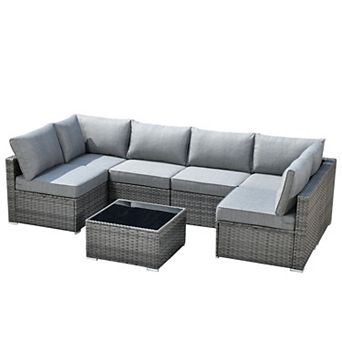 Ovios 7 pc Outdoor Modular Sectional Sofa Set, Patio Seating Conversation Sets for Deck Yard