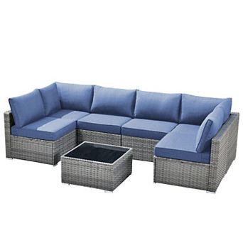 Ovios 7 pc Outdoor Modular Sectional Sofa Set, Patio Seating Conversation Sets for Deck Yard