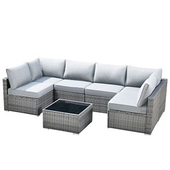 Ovios 7 pc Outdoor Modular Sectional Sofa Set, Patio Seating Conversation Sets for Deck Yard