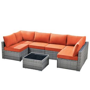 Ovios 7 pc Outdoor Modular Sectional Sofa Set, Patio Seating Conversation Sets for Deck Yard